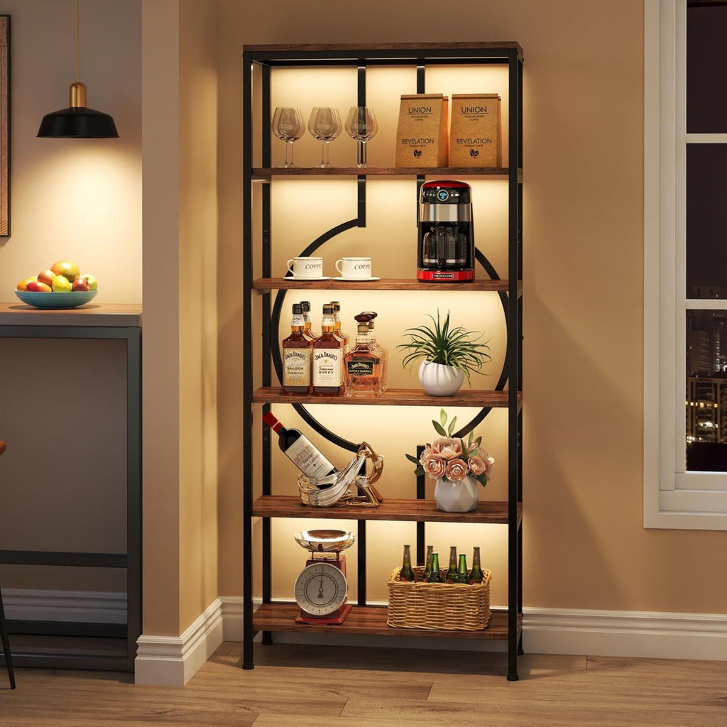 6 Tier Bookshelf For Living Room - Rustic Brown