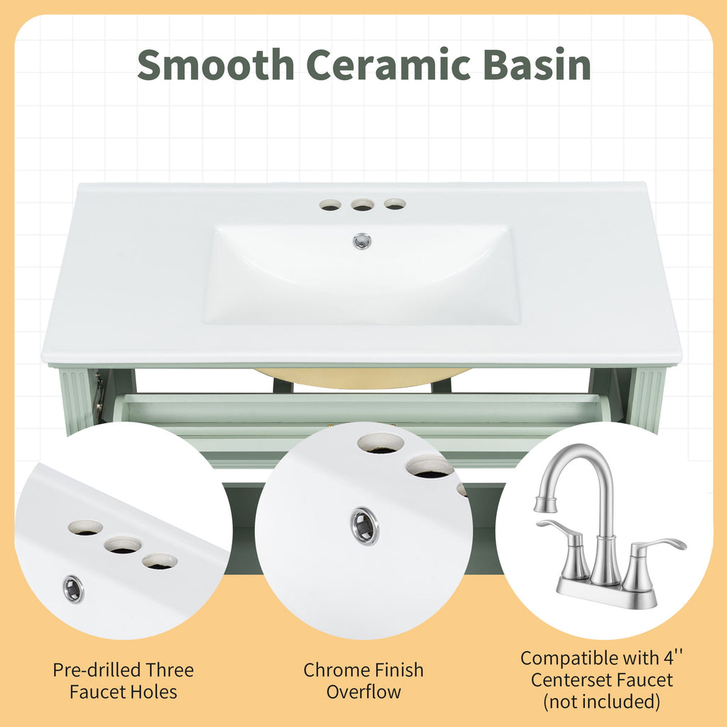Bathroom Vanity With Sink, Flip-Out Top Drawer, Soft Close Doors, 2 Storage Drawers