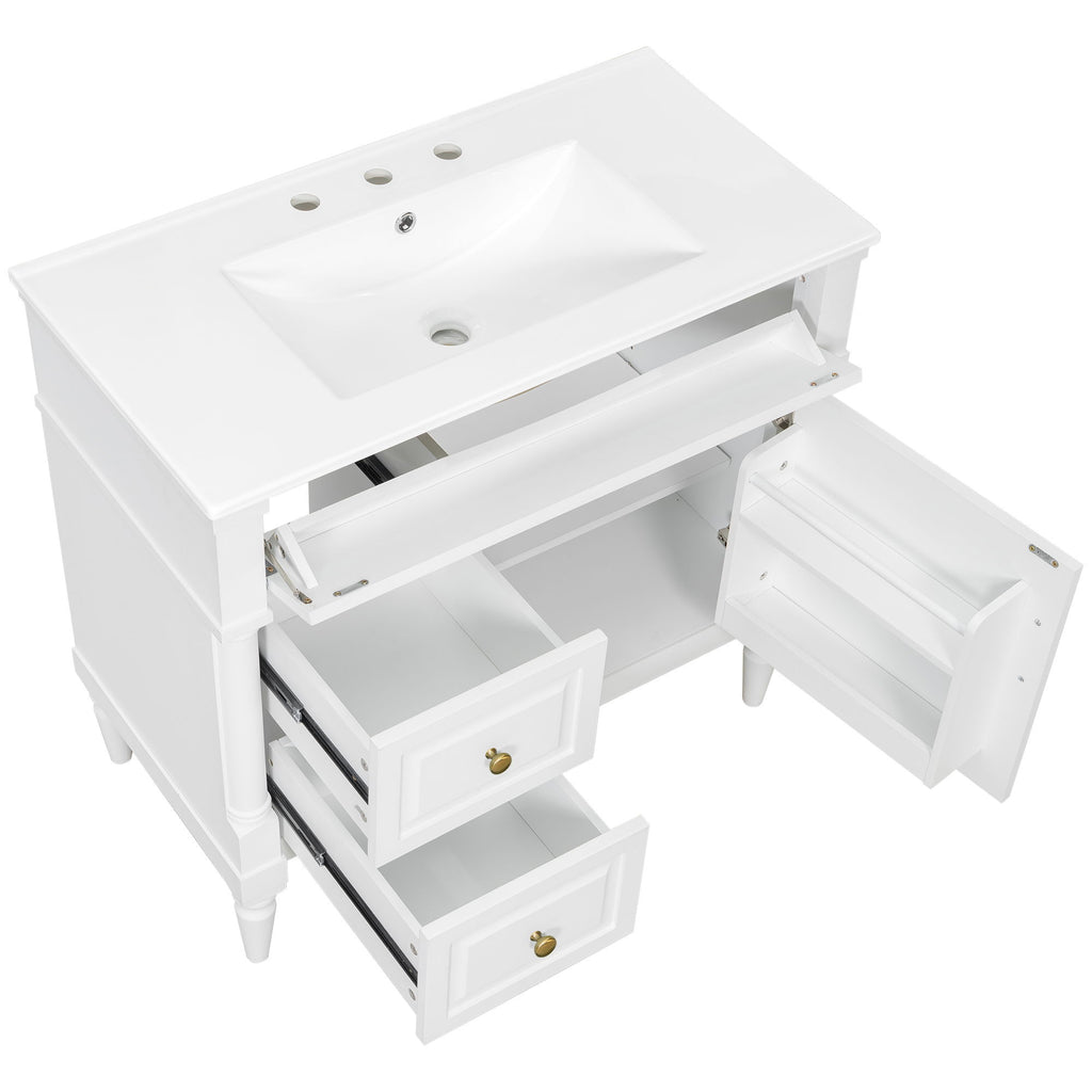 Freestanding Bathroom Vanity With Sink, Adjustable Shelf, Flip Drawer