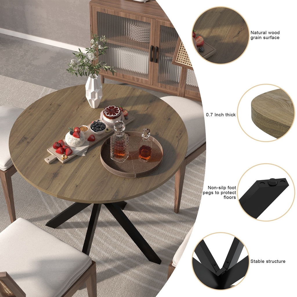Round Dining Table For 2 - 4 People, Compact Kitchen Or Dining Room - Rustic Brown