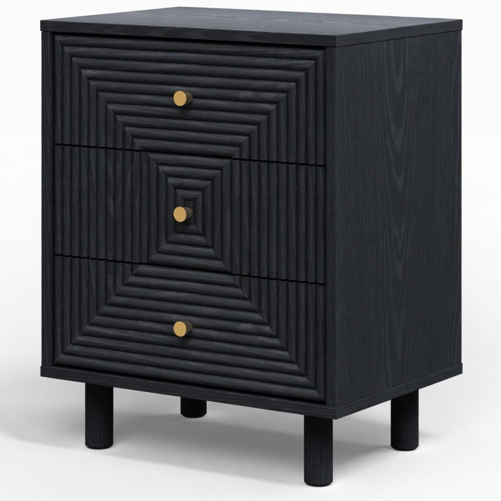 3 Drawer Nightstand - Black - Wood