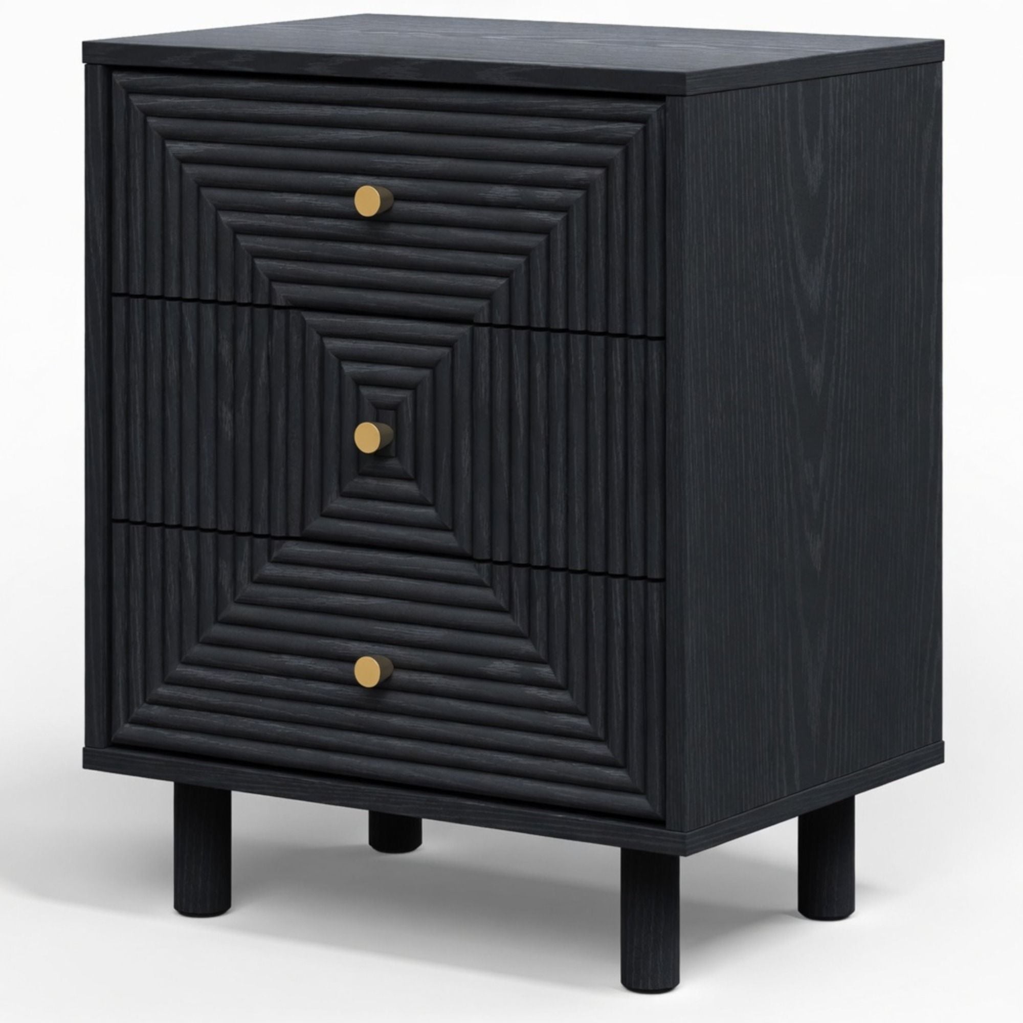 3 Drawer Nightstand - Black - Wood