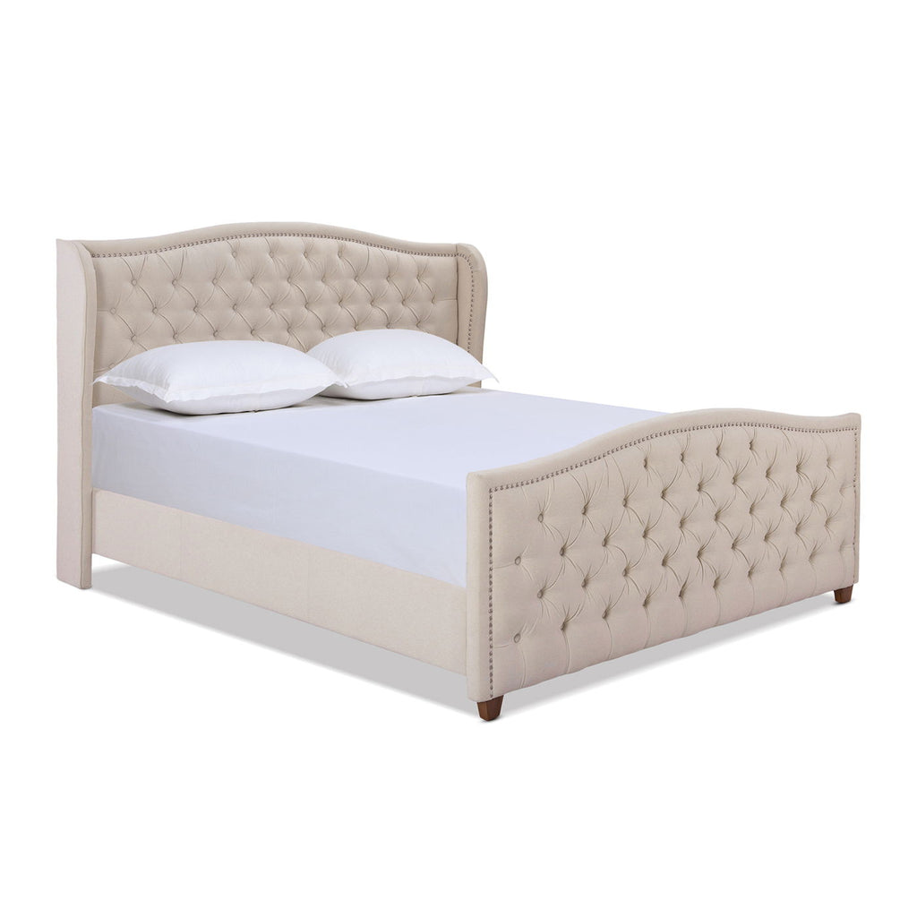 Marcella - King Upholstered Shelter Headboard Bed Set - Beige