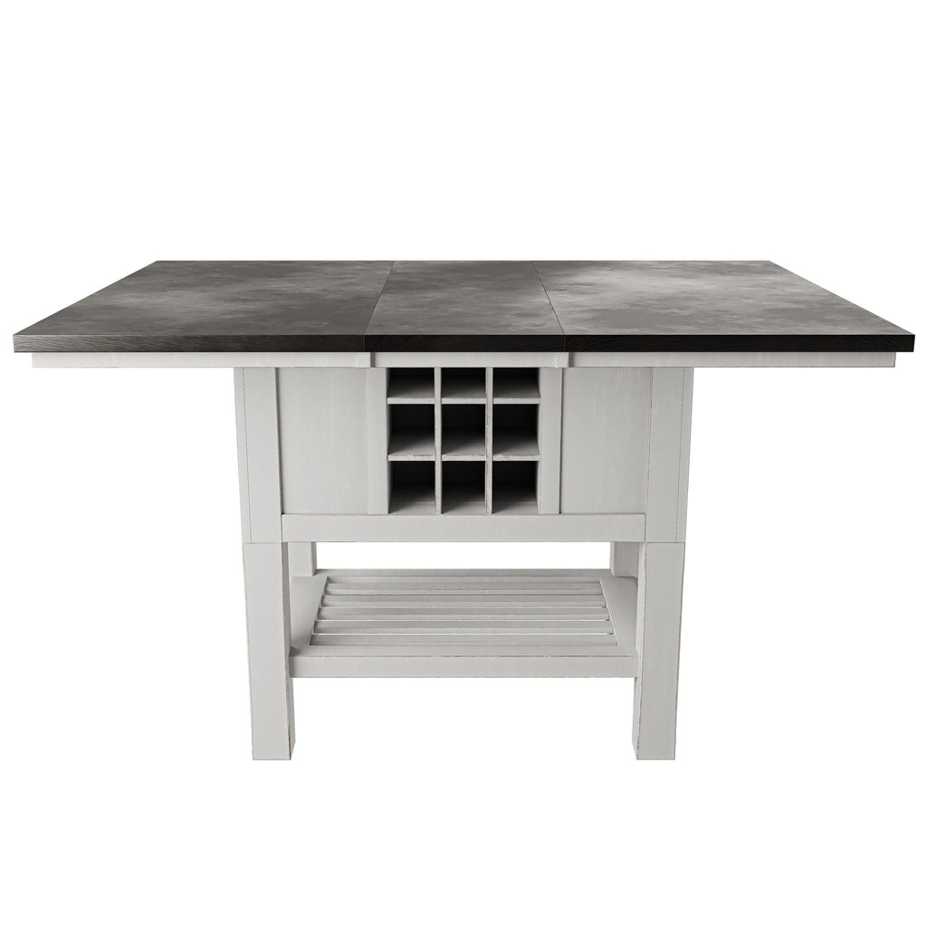 Counter Height Dining Table With 2 Leaves, Under Table Storage - Antique White / Gray
