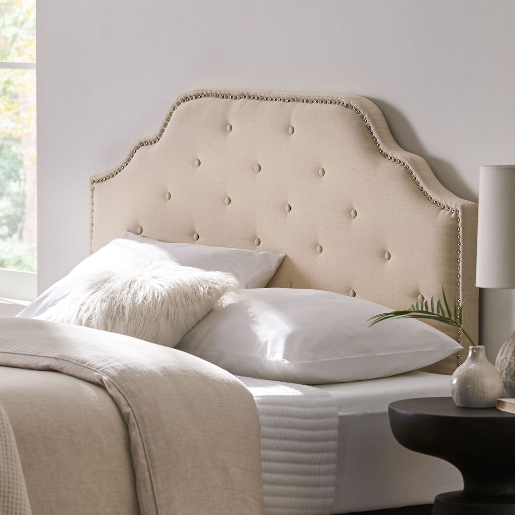 Luella - Button Tufted Full / Queen Upholstered Metal Panel Headboard - Beige