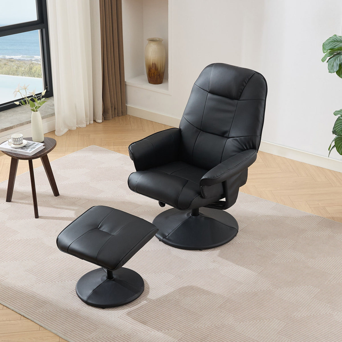 360° Swivel Reclining Chair With Wrapped Base, 5 Point Vibration Massage