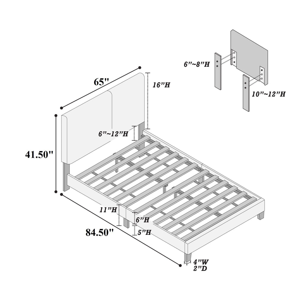 Upholstered Bed With Adjustable Headboard