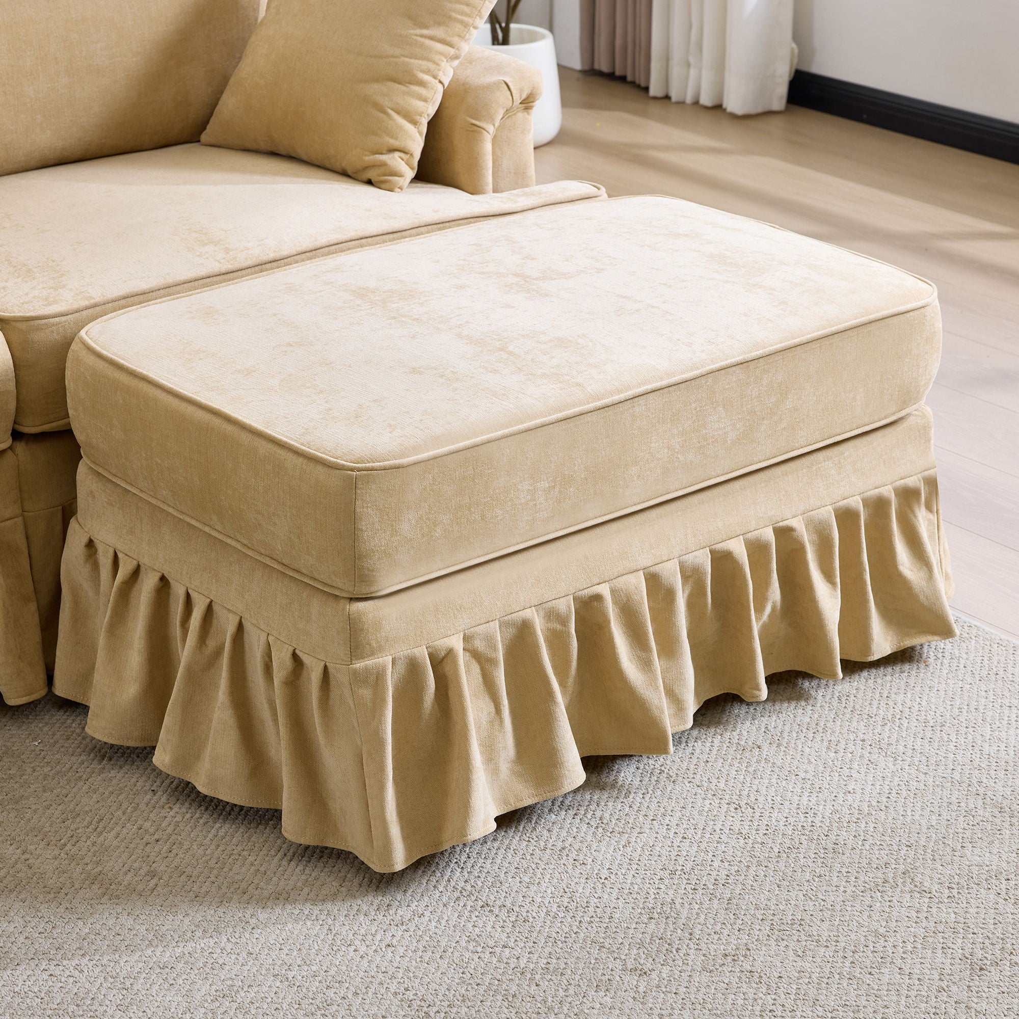 Cloud Sofa With Removable Ruffled Skirt With Ottoman And Flared Arms