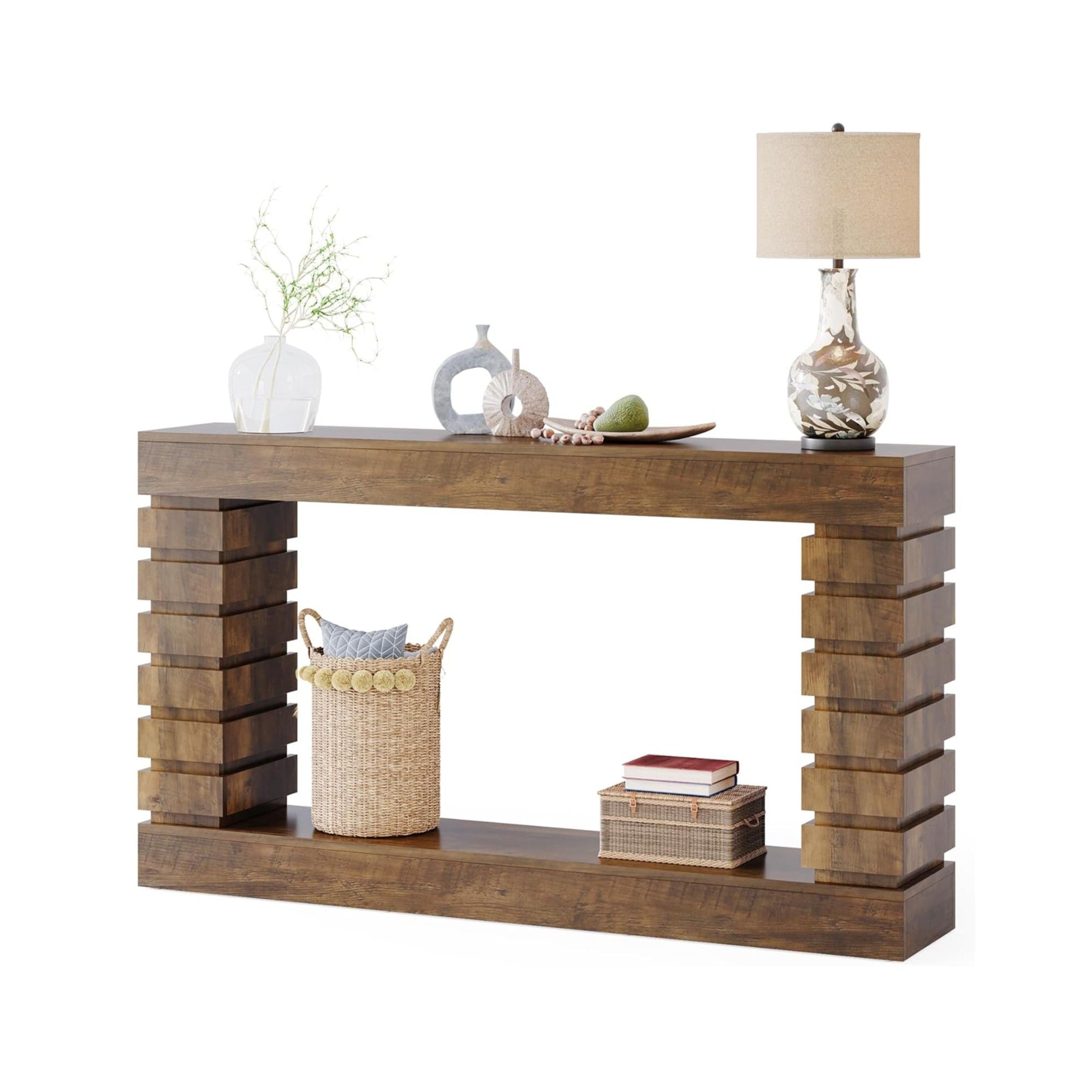 Narrow Console Table With Storage For Entryway - Brown