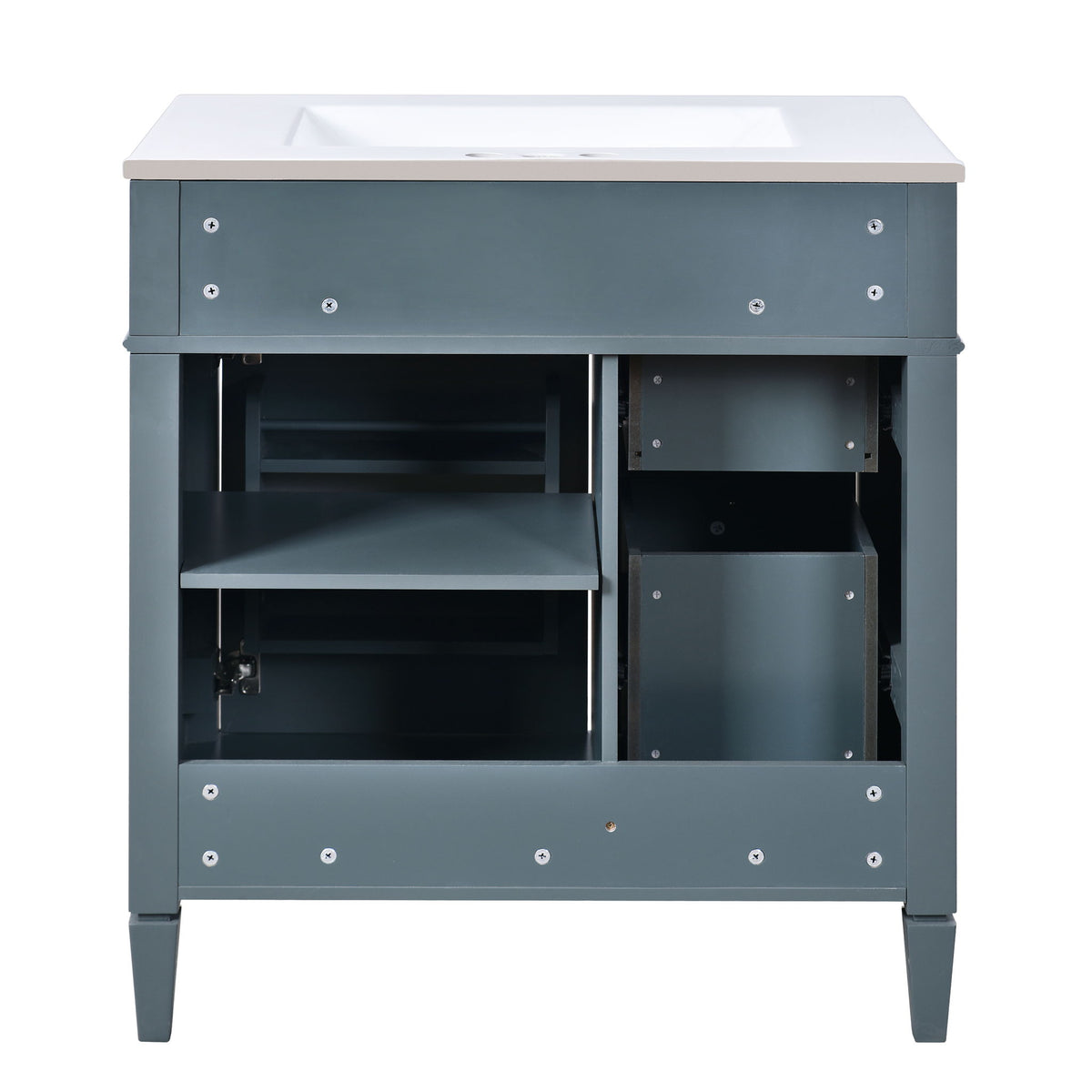 Bathroom Vanity With Top Sink, Storage Cabinet With 2 Drawers And Tip Out Drawer, Rectangular Design - Indigo Blue
