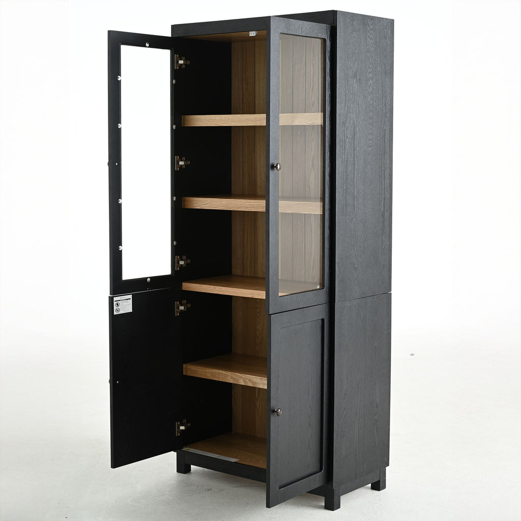 Style Tall Display Cabinet With Glass Doors For Collectibles - Black