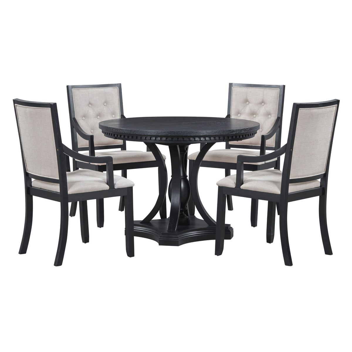 5 Piece Dining Set Extendable Round Table And 4 Chairs - Black / Oak
