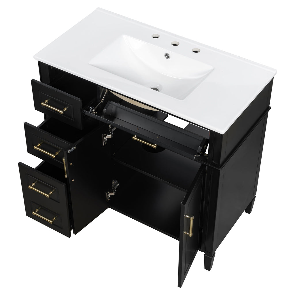 Bathroom Vanity With Sink, 4 Drawers, 2 Doors