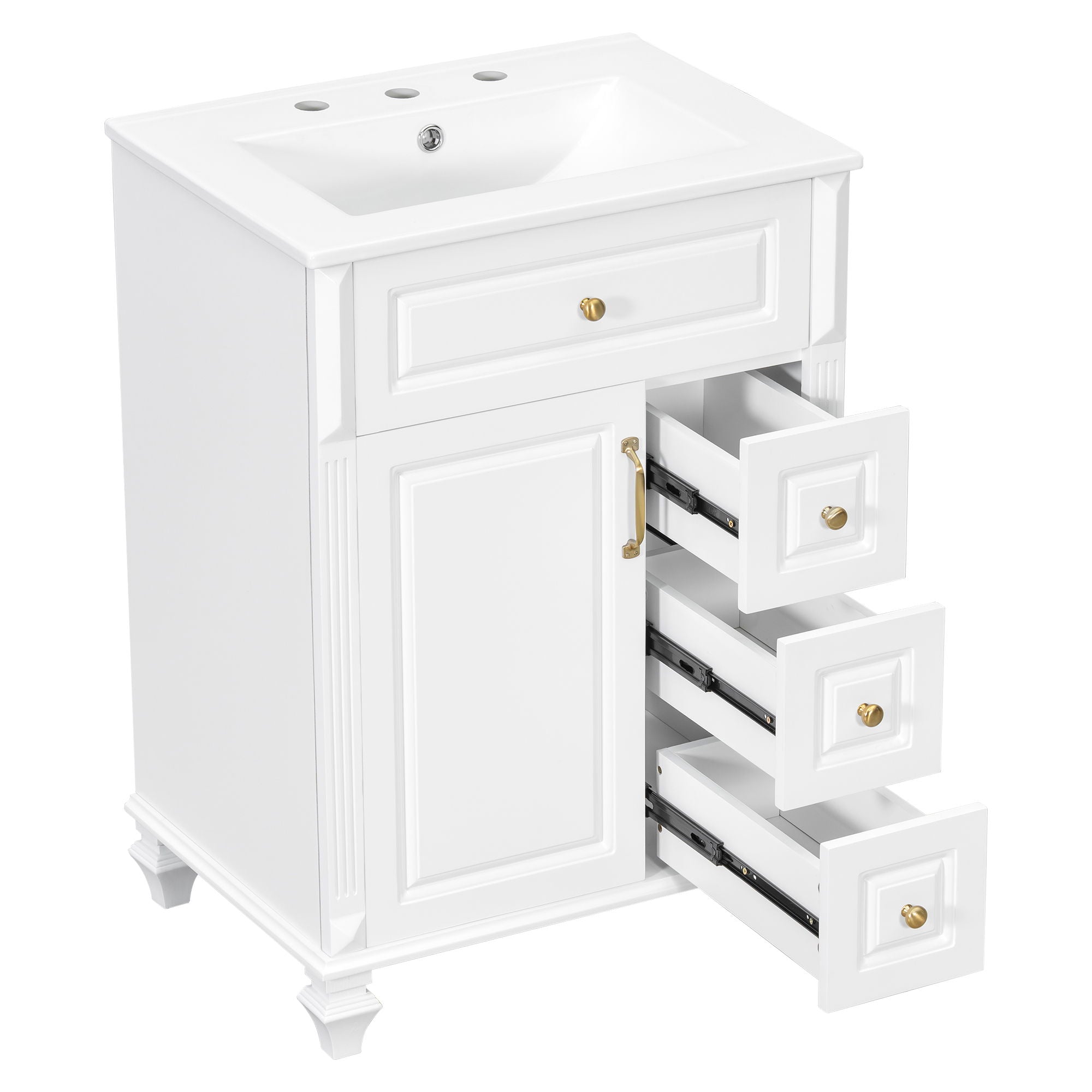 Freestanding Bathroom Vanity With Sink, 3 Drawers & Flip-Out Drawer