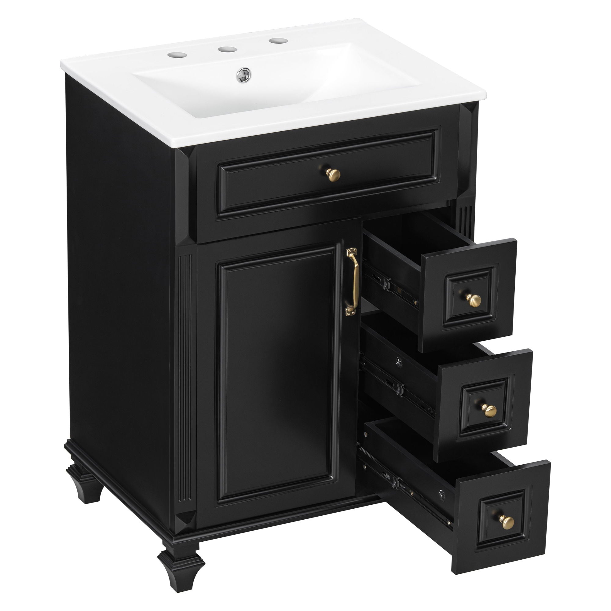 Freestanding Bathroom Vanity With Sink, 3 Drawers & Flip-Out Drawer