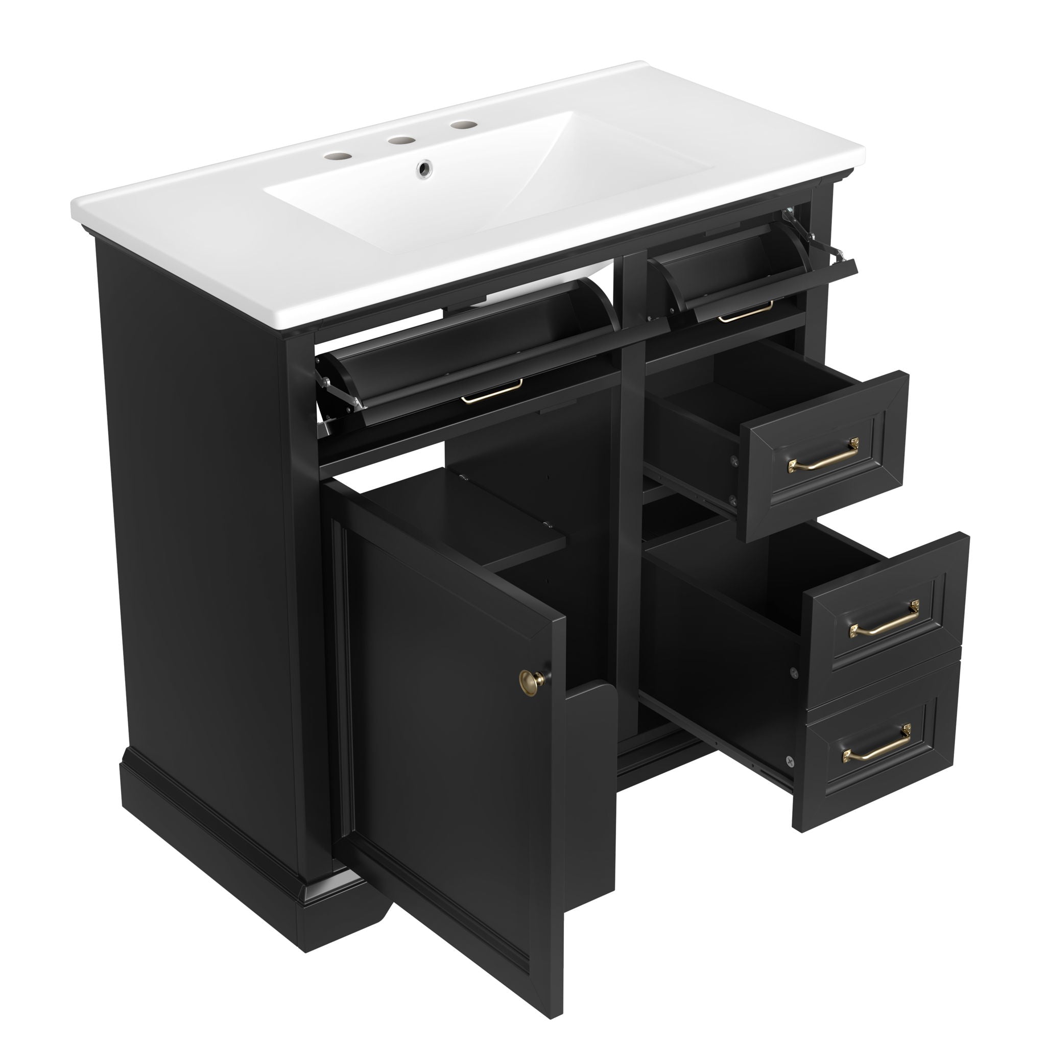 36" Bathroom Vanity With Sink, 2 Tip Out Drawers, Soft Close Hinges