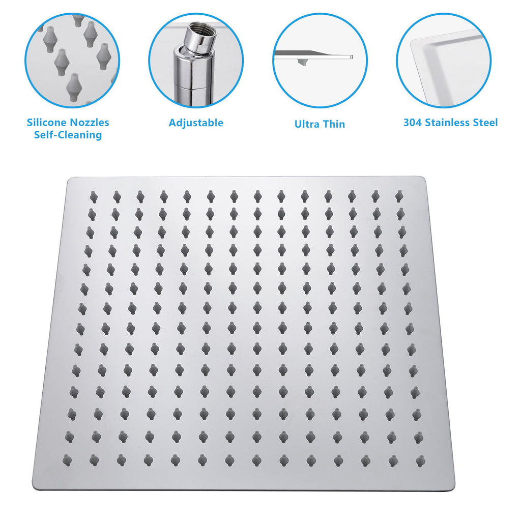 Ultra Thin Square Rainfall Shower Head Stainless Steel, Wall Or Ceiling Mount - Chrome