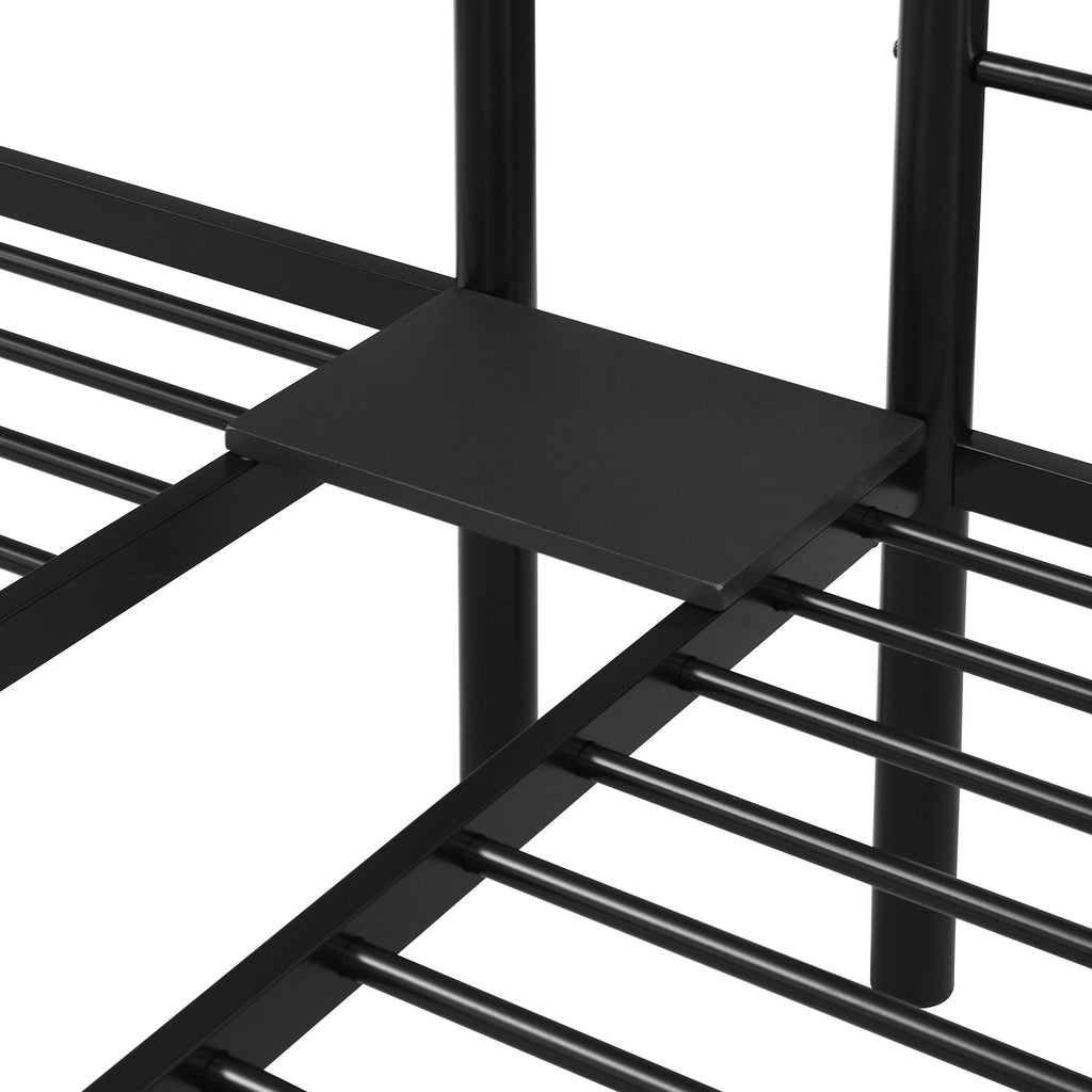 Twin Over Twin Over Twin Triple Bunk Bed With Safety Rails And Storage Shelf - Black