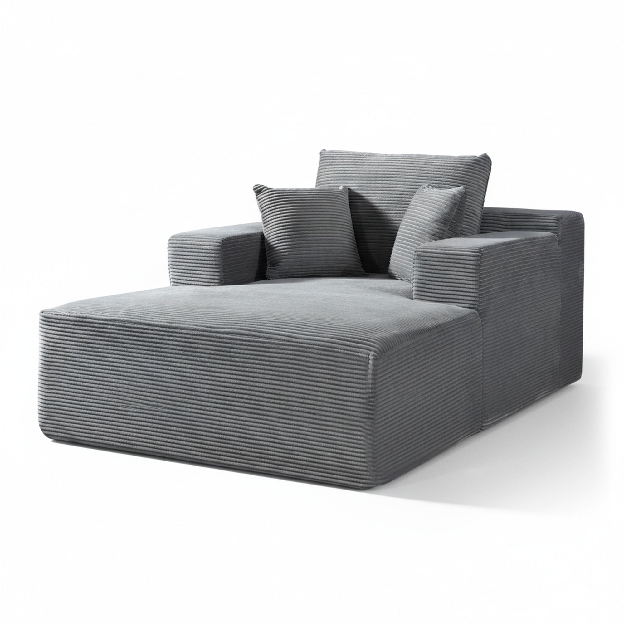 Convertible Chaise Lounge Chair With Wide Armrest & Throw Pillows