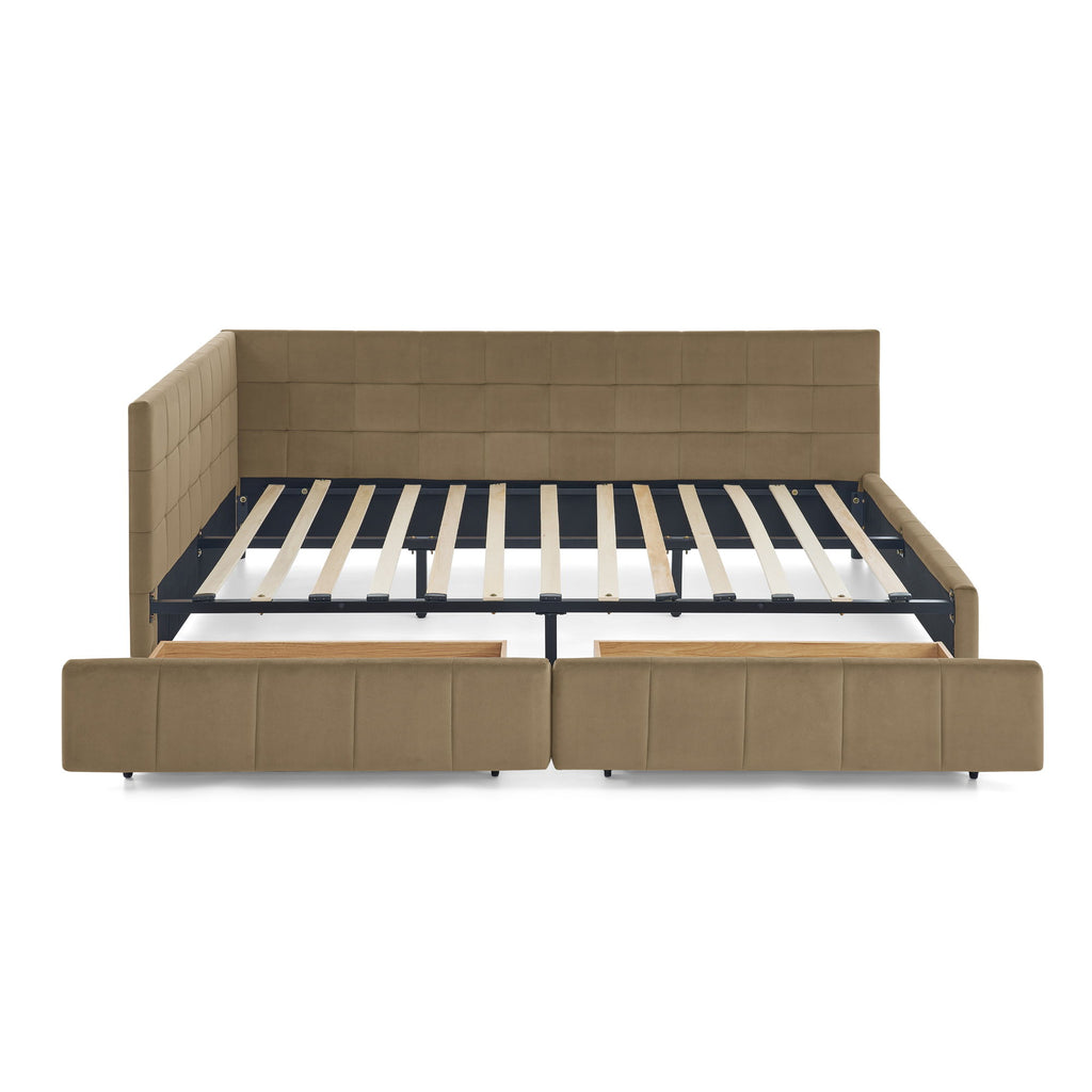 Storage Upholstered Tufted Bed Frame With Backrest And Armrests