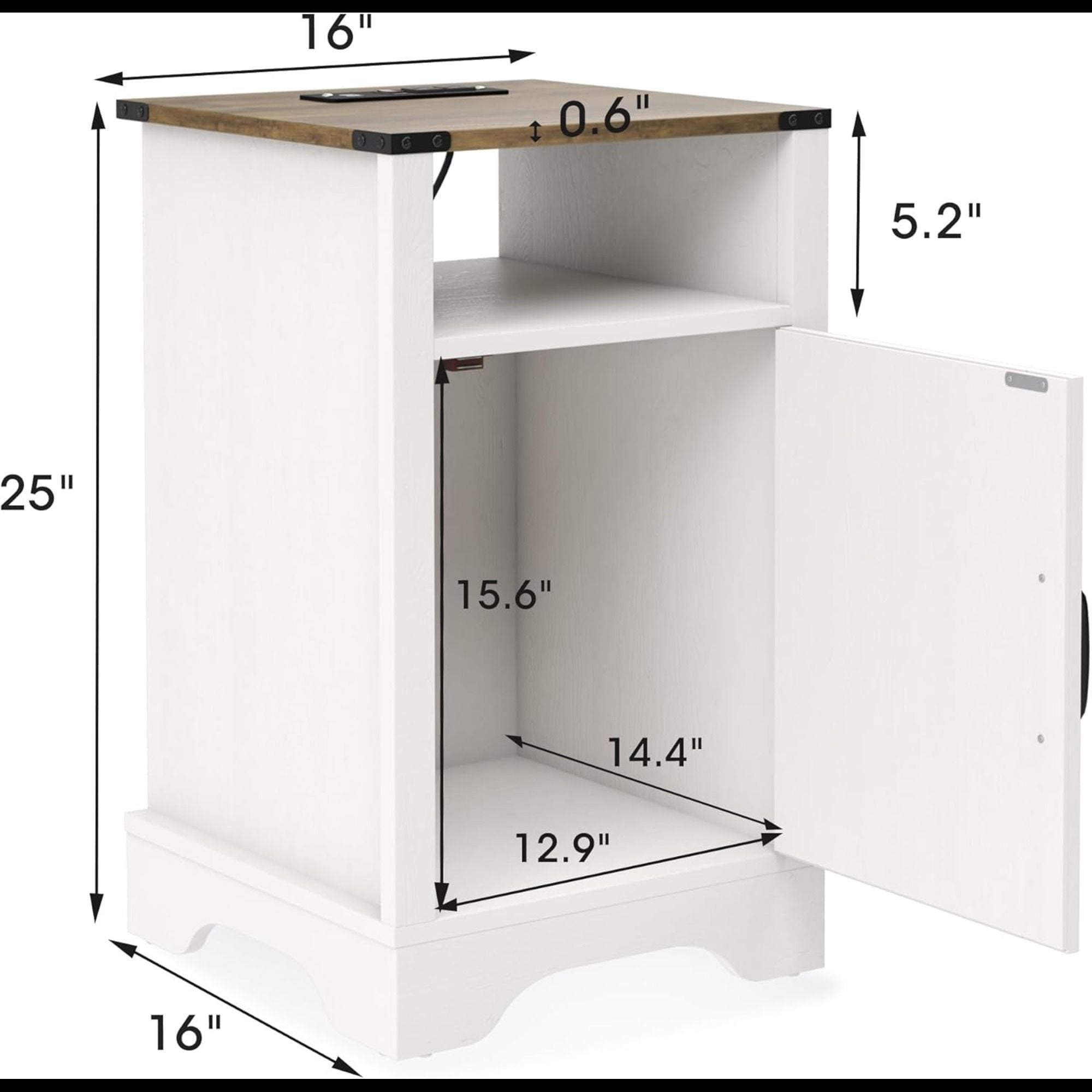 Farmhouse Nightstand With Charging Station & Storage
