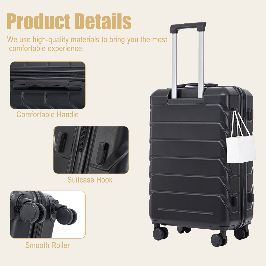 Hard Shell Luggage With Scratch Resistant Surface, 4 Wheels, Combination Lock & Side Hooks
