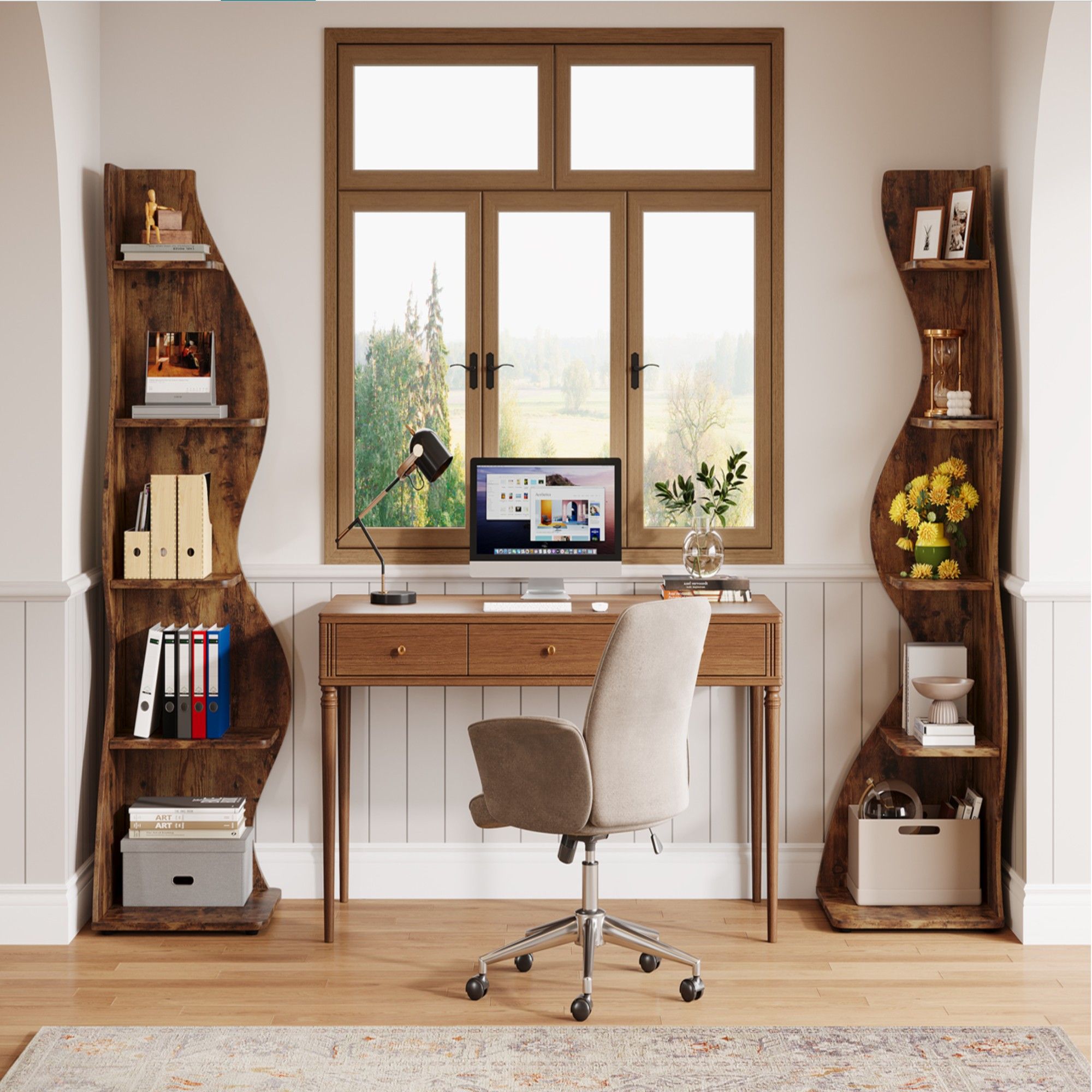 5 Tier Wavy Corner Bookshelf And Plant Stand For Living Room