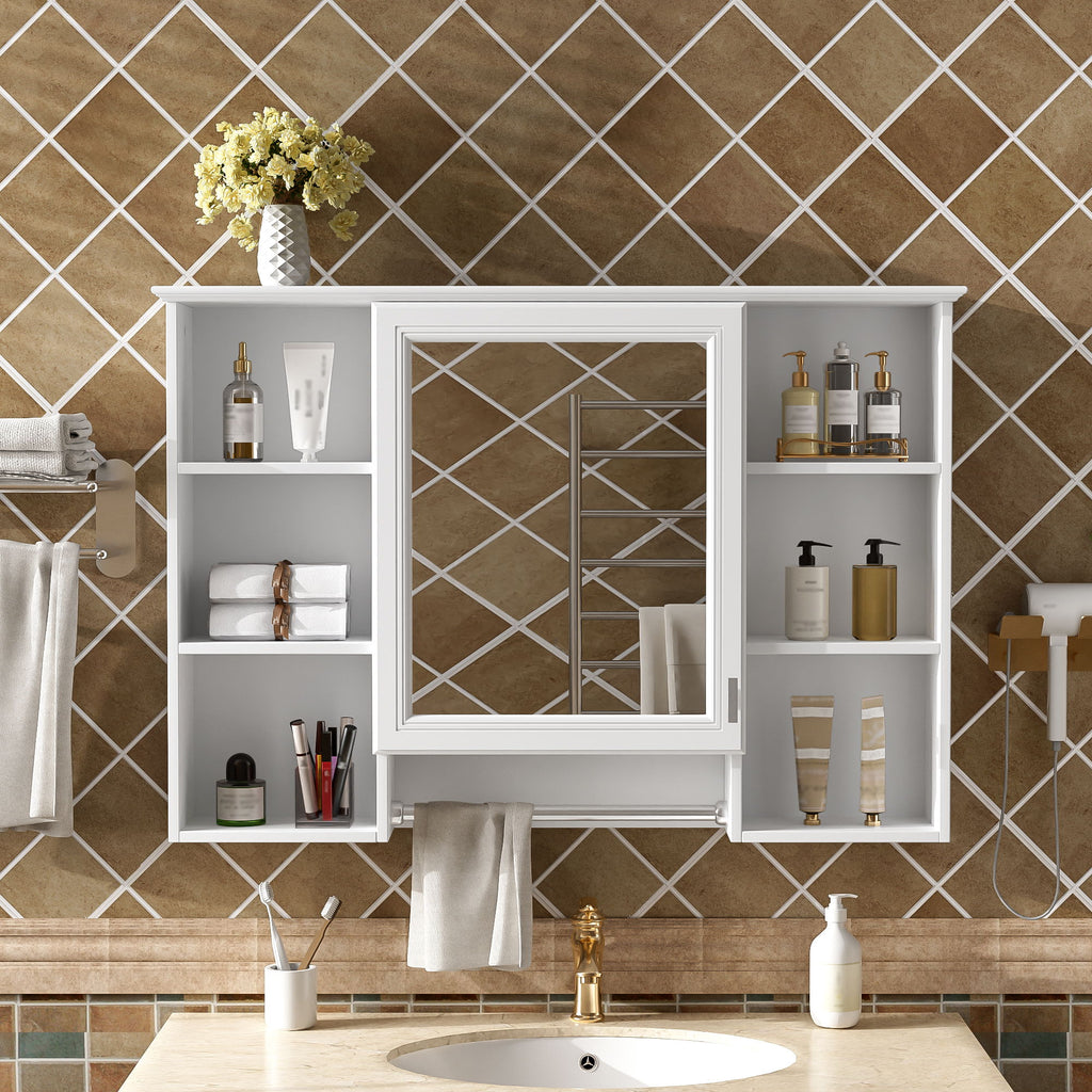 3 In 1 Modern Bathroom Mirror Cabinet With Adjustable Shelf, Soft Close Door, High Definition Mirror & Towel Bar