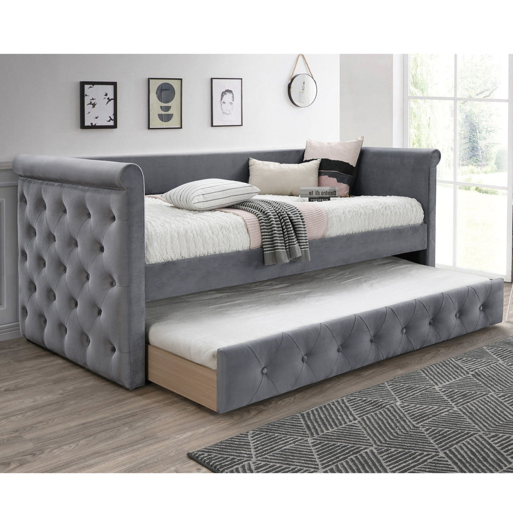 Contemporary Button Tufted Daybed With Slat Trundle