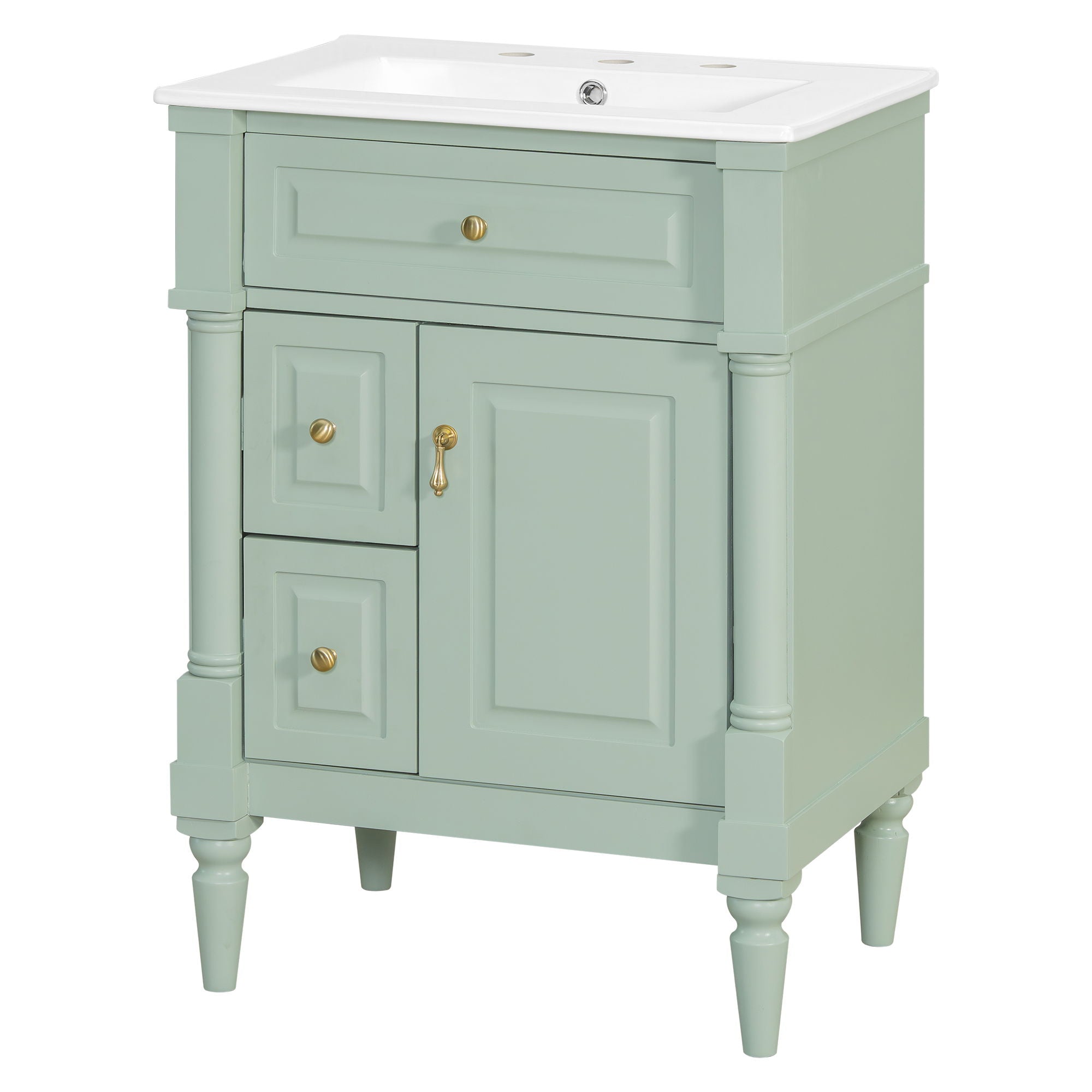 Freestanding Bathroom Vanity With Sink, Adjustable Shelf & Flip Drawer