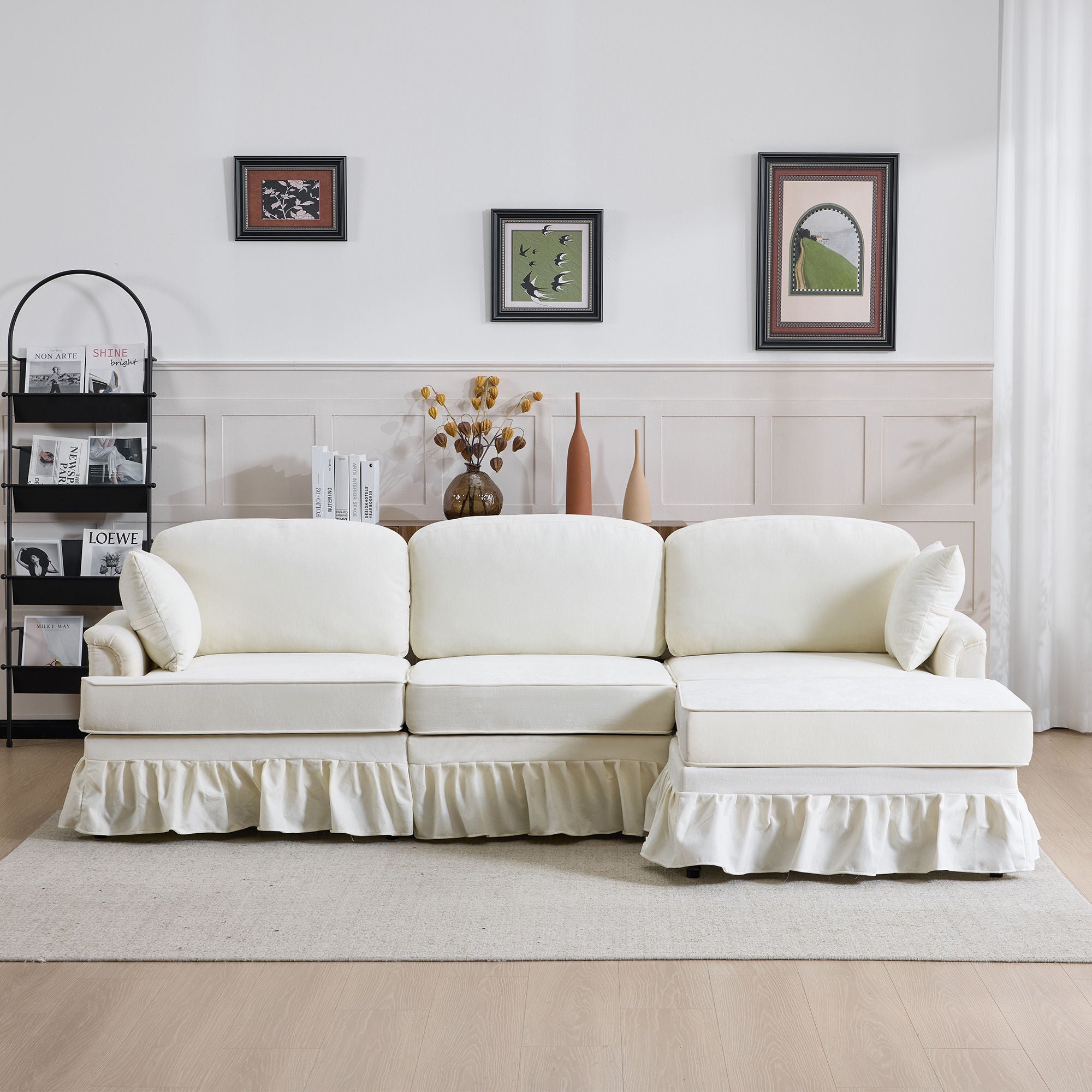 Cloud Sofa With Removable Ruffled Skirt With Ottoman And Flared Arms