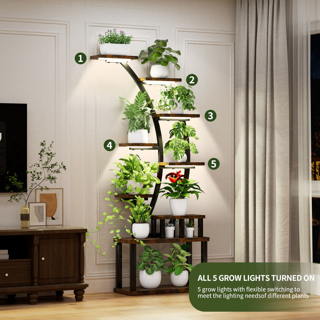 9 Tiered Indoor Plant Stand With 5 Adjustable Grow Lights