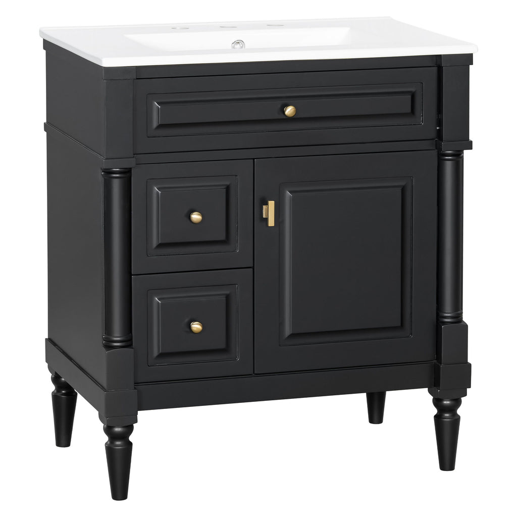 Modern Bathroom Vanity With Sink, Freestanding Cabinet With Flip Drawer & Adjustable Shelf