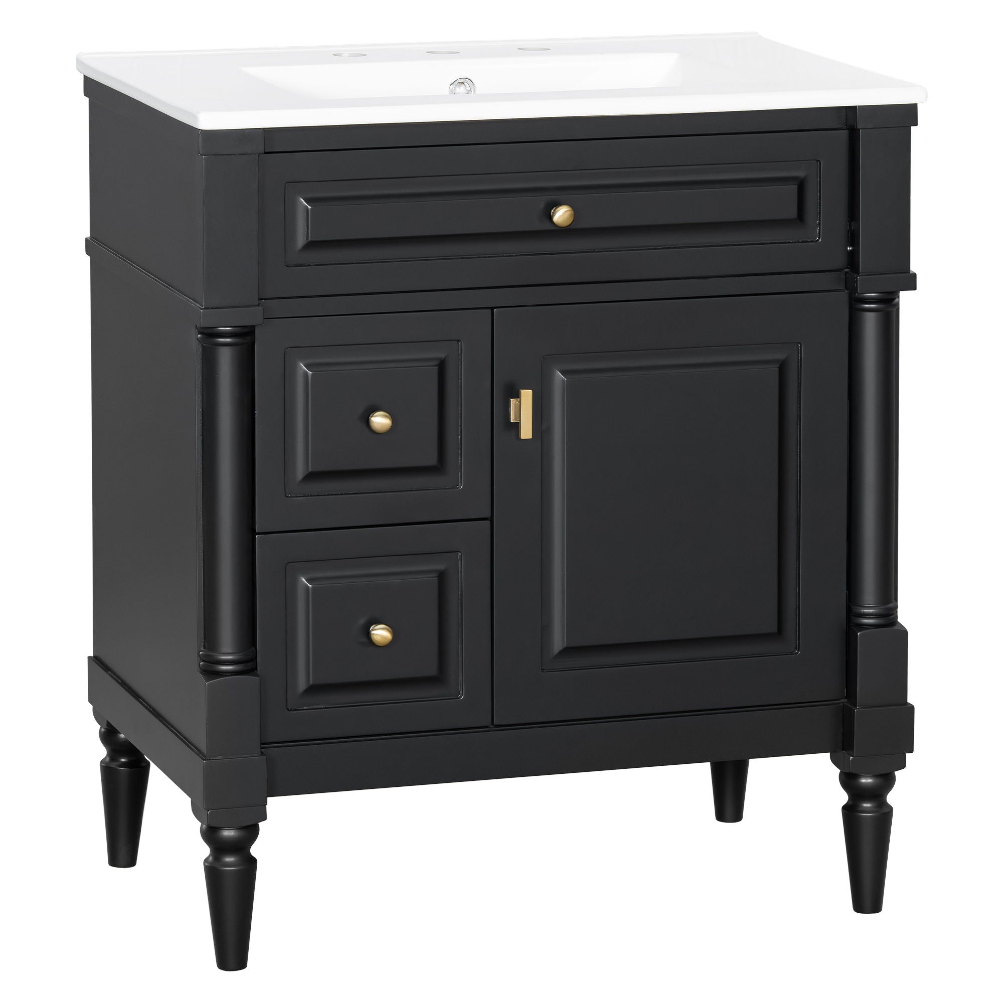 Modern Bathroom Vanity With Sink, Freestanding Cabinet With Flip Drawer & Adjustable Shelf