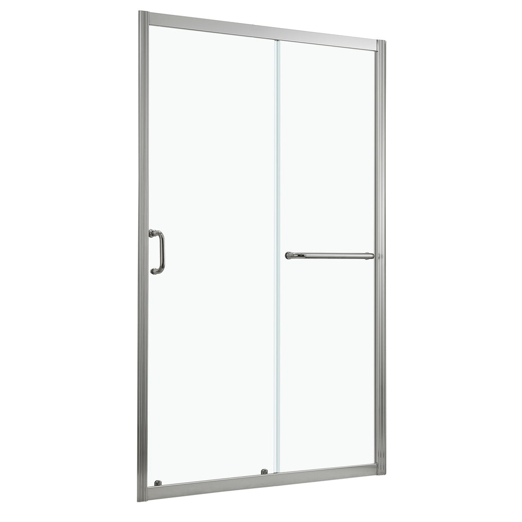 Elegant Single Sliding Bypass Shower Enclosure, Tempered Glass - Brushed Silver