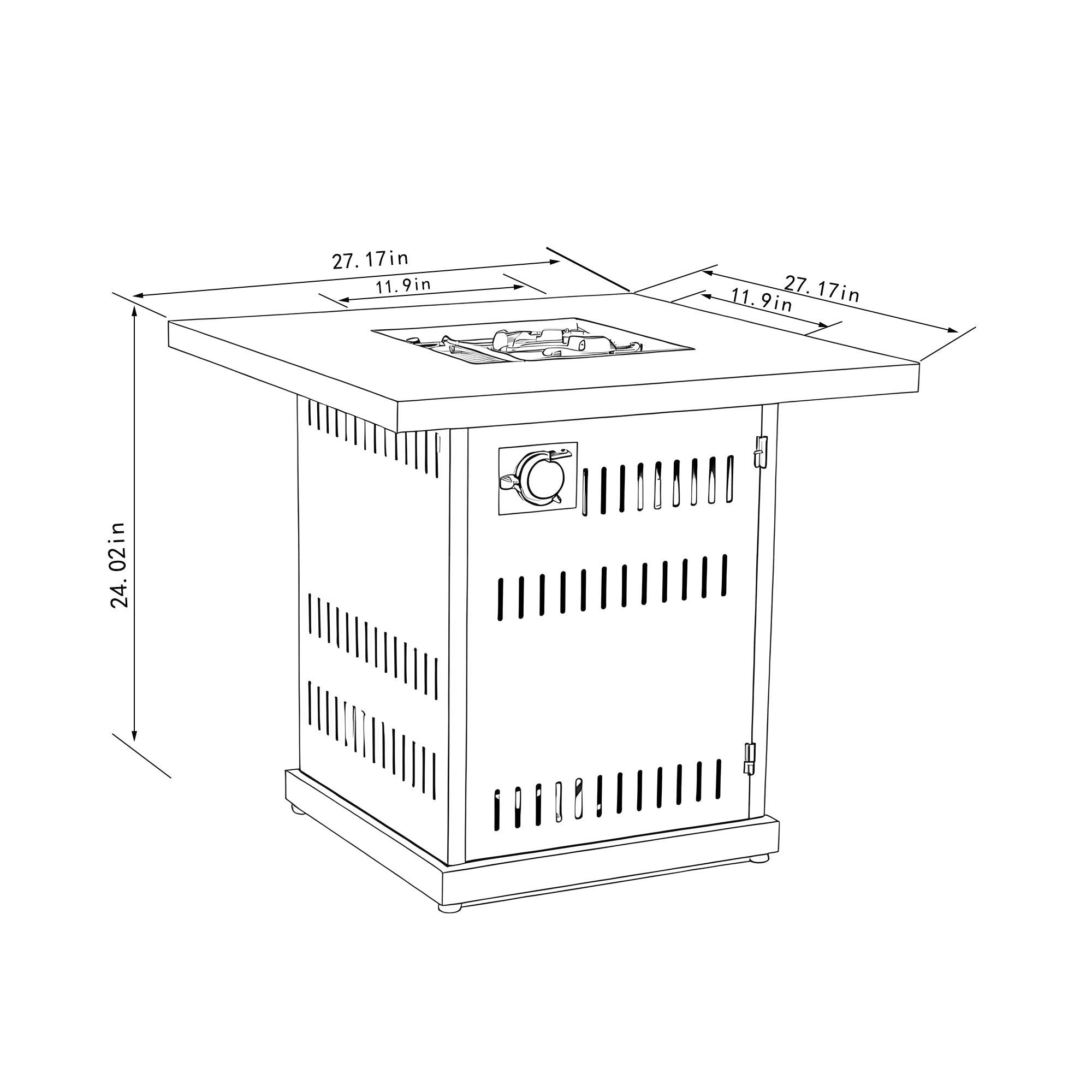 Propane Gas Fire Pit Table, 50000 Btu Square For Outside - Brown
