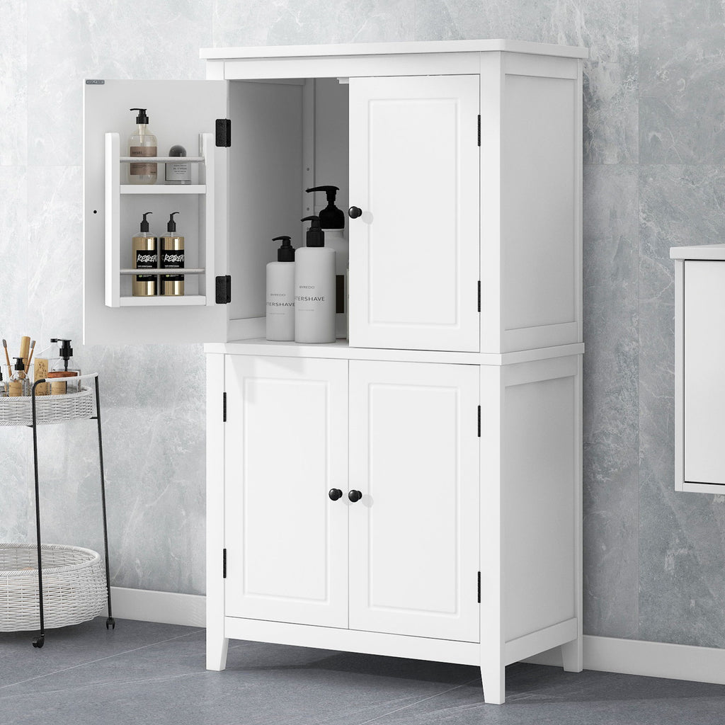 Elegant Bathroom Floor Storage Cabinet With 4 Doors, Adjustable Shelves