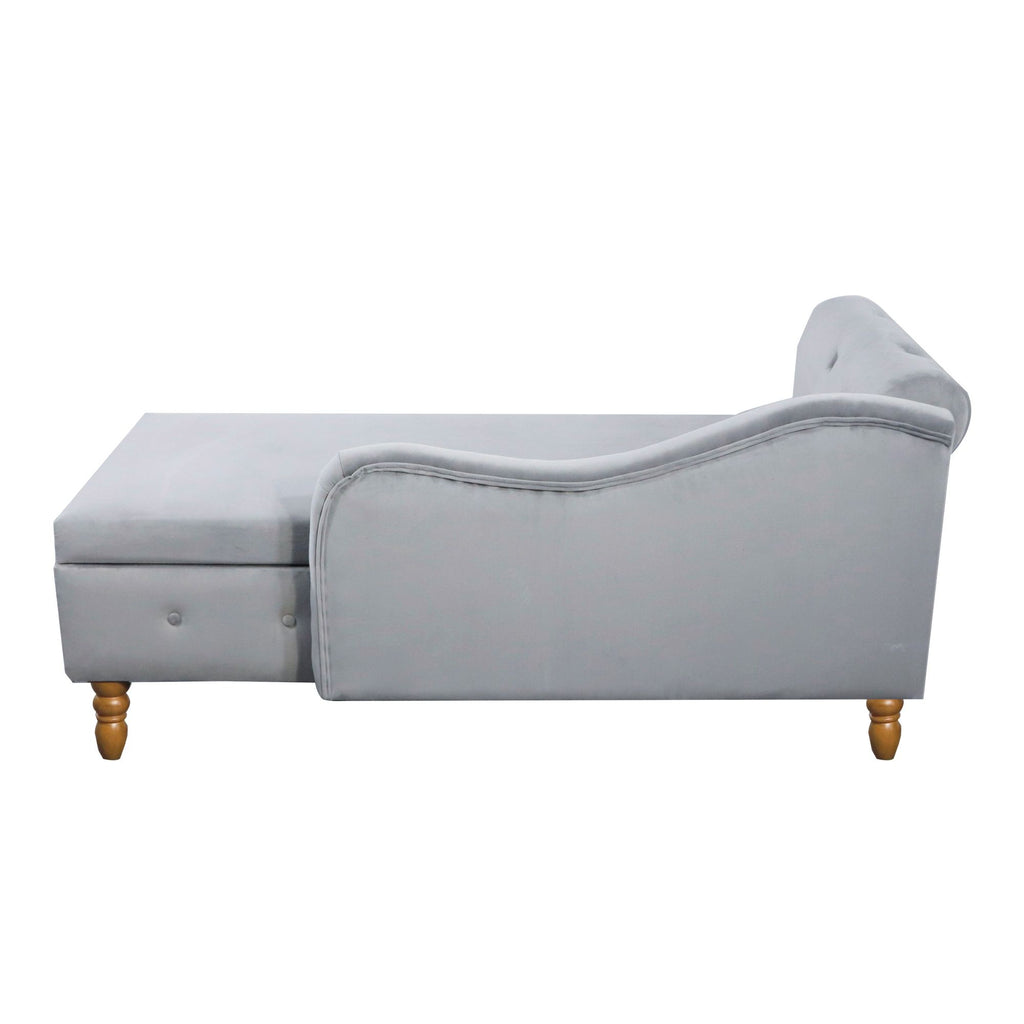 Chaise Lounge Indoor, Lounge Chair For Bedroom With Storage & Pillow, Modern Upholstered Rolled Arm Chase Lounge For Sleeping With Nailhead Trim For Living Room Bedroom Office