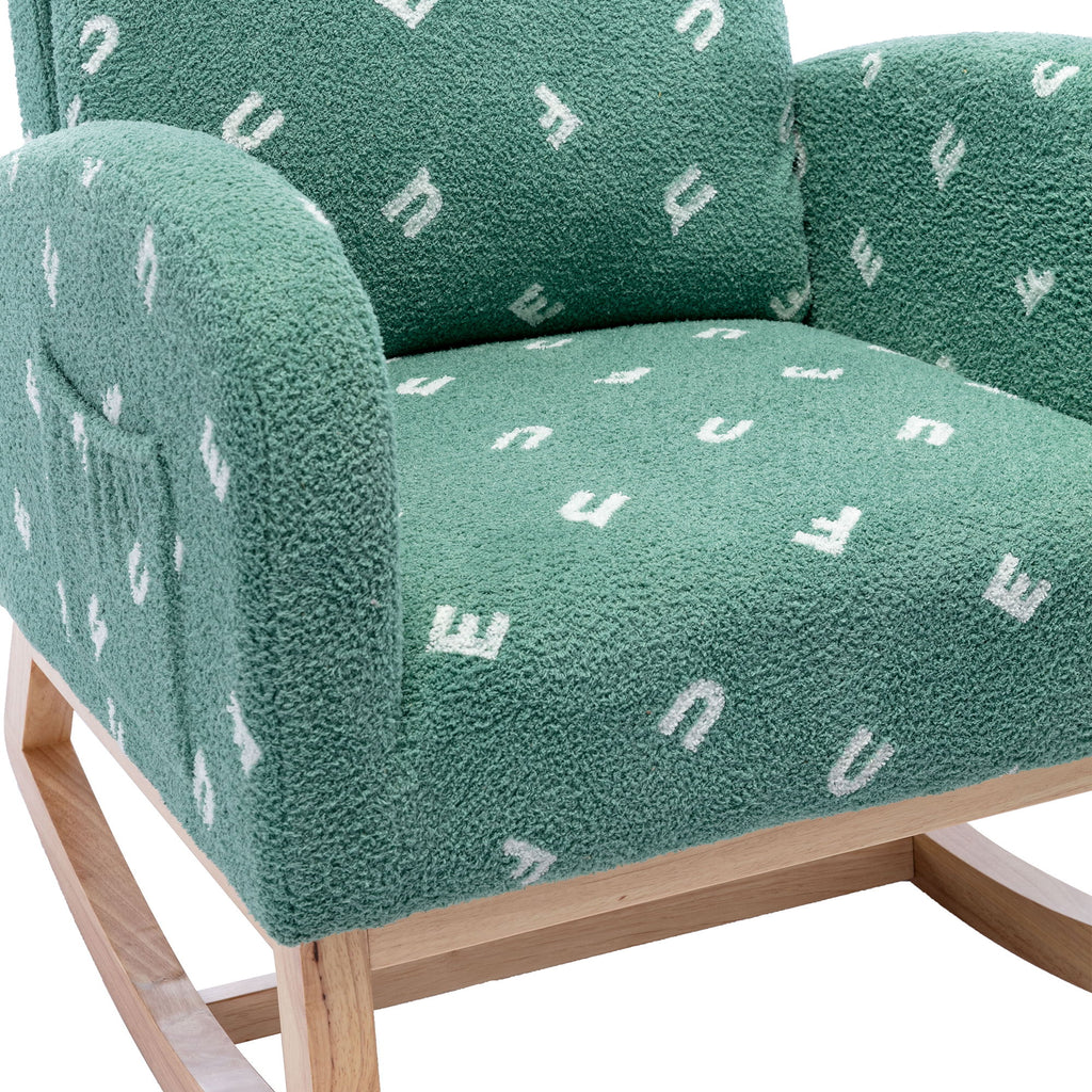 Modern Accent Rocker Armchair With Side Pocket, Upholstered High Back