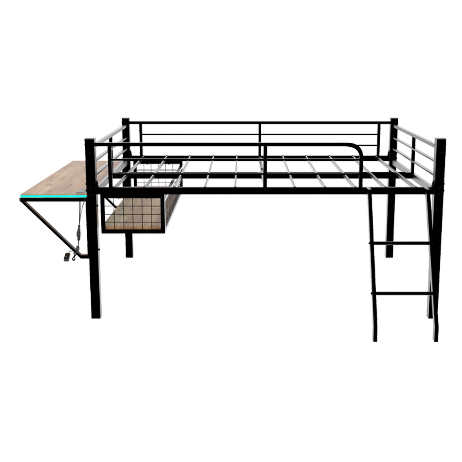 Loft Bed With Built In Desk, LED Light Strip
