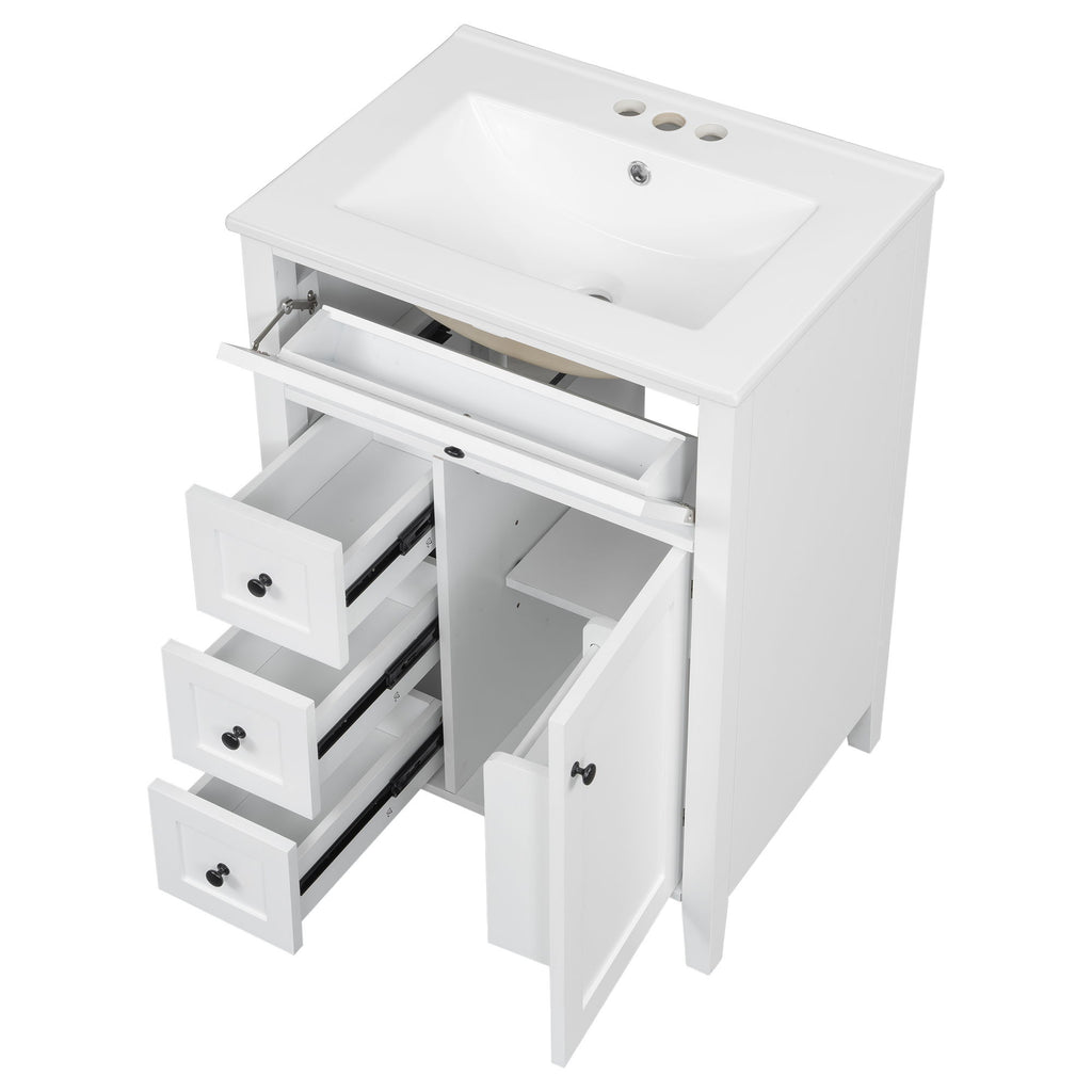Bathroom Vanity With Sink, 3 Drawers & Cabinet With Adjustable Shelves