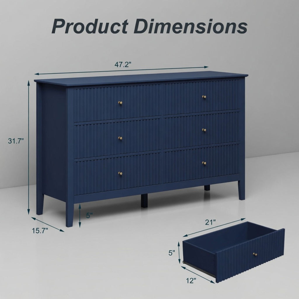 Modern 6 Drawer Fluted Dresser