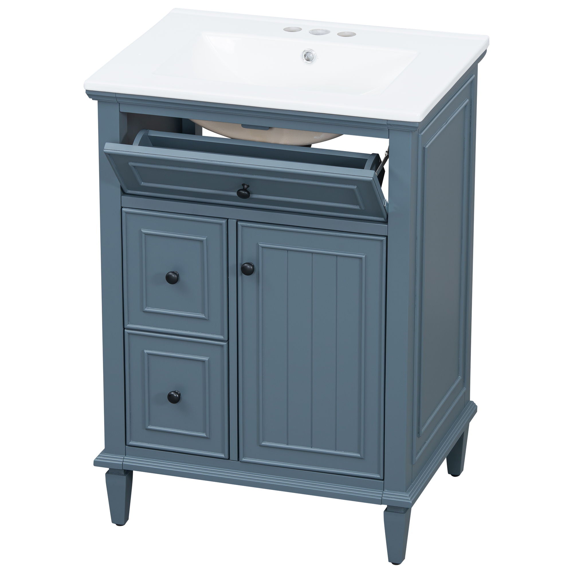 Modern Bathroom Vanity With Sink, Adjustable Shelf, 1 Flip Drawer & 2 Drawers