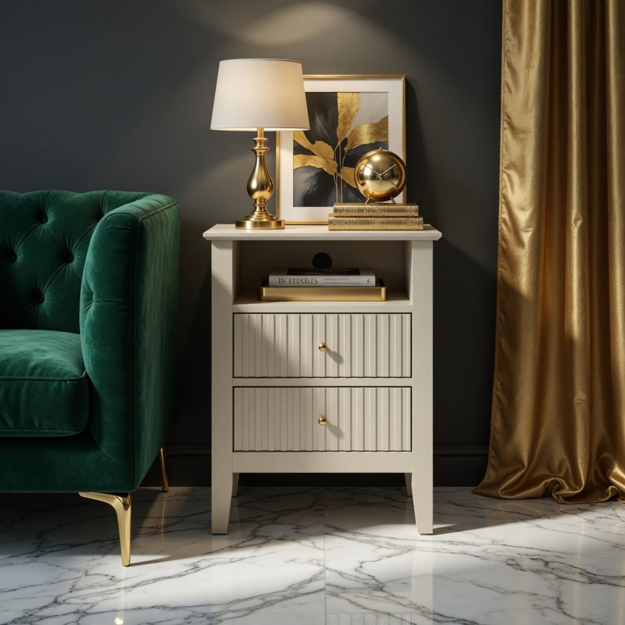 Fluted Nightstand With 2 Drawers