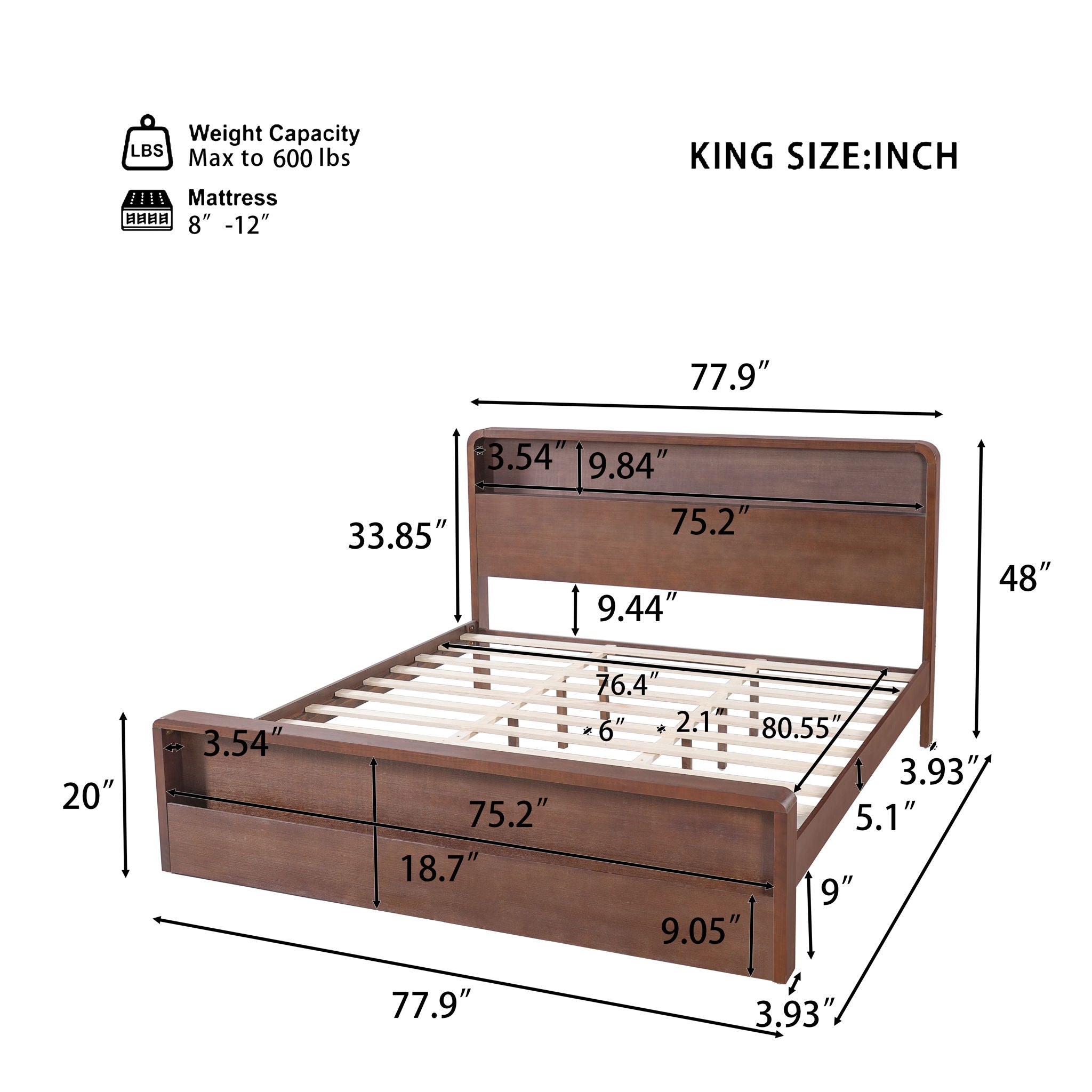 Bed Frame With Dual Open Storage Headboard And Footboard