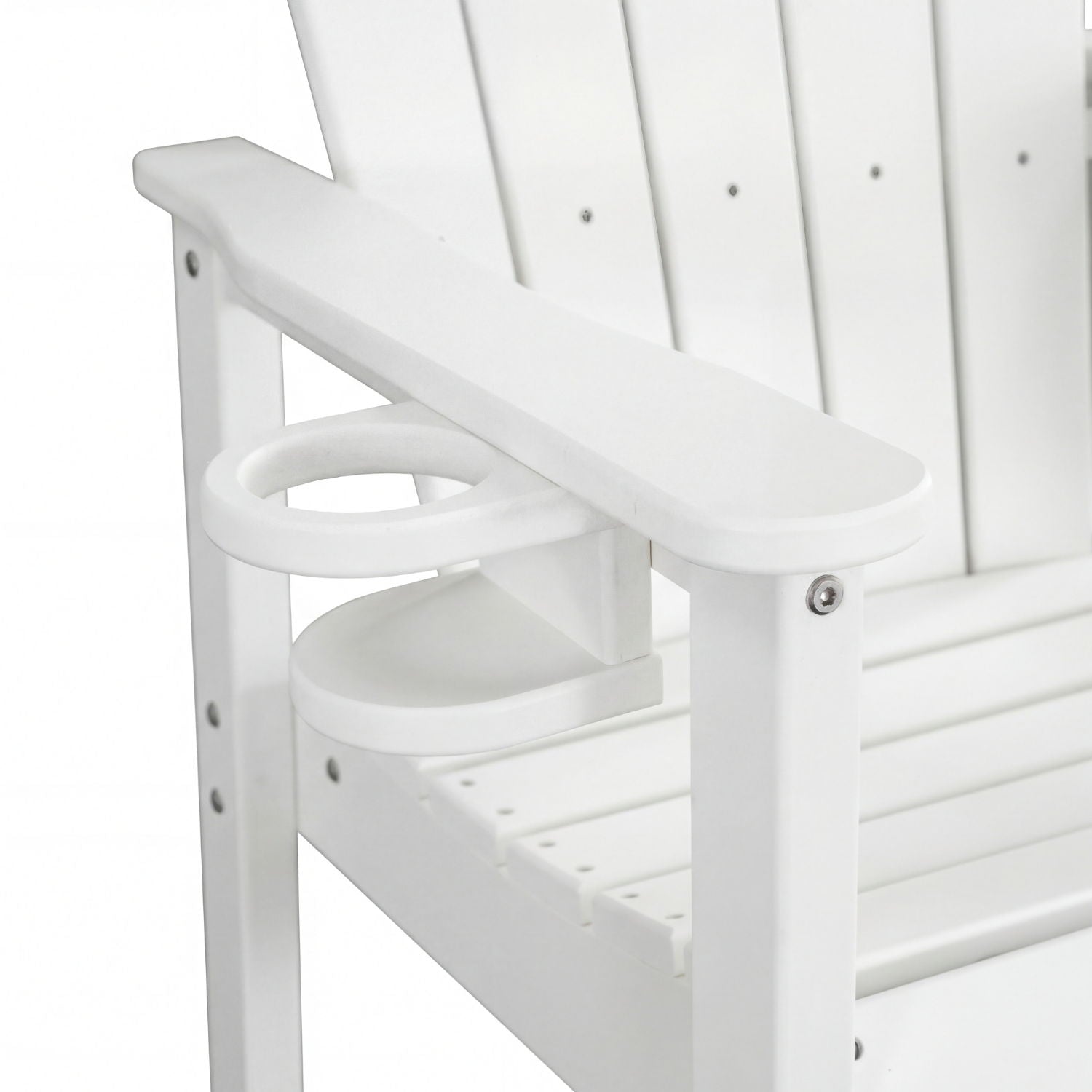 Outdoor Bar Height Adirondack Patio Chair With Cup Holder And Armrests All Weather UV Resistant - White