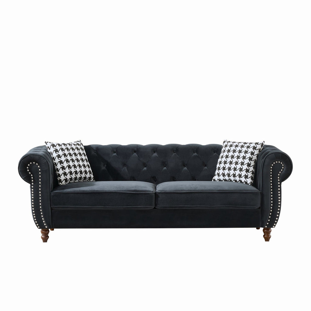 Chesterfield 3 And 2 Seater Upholstery Sofa With Roll Armrest & Nailhead Fabric Couch