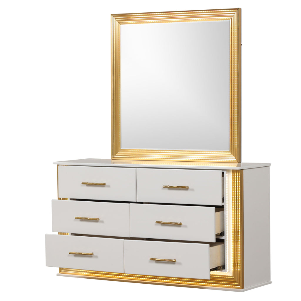 Obsession - 6 Drawer LED Dresser - White