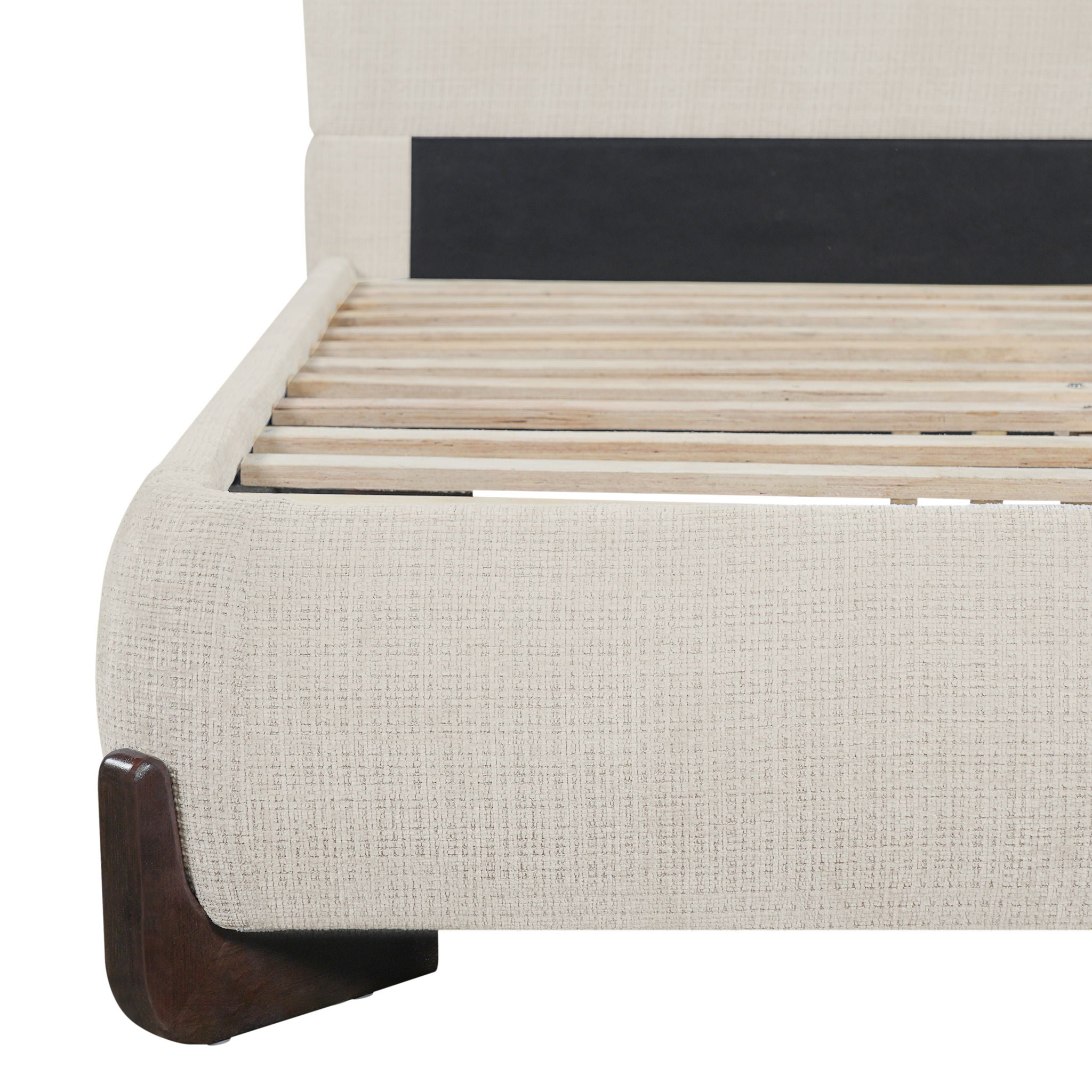 King Upholstered Bed With Slats Support - Beige