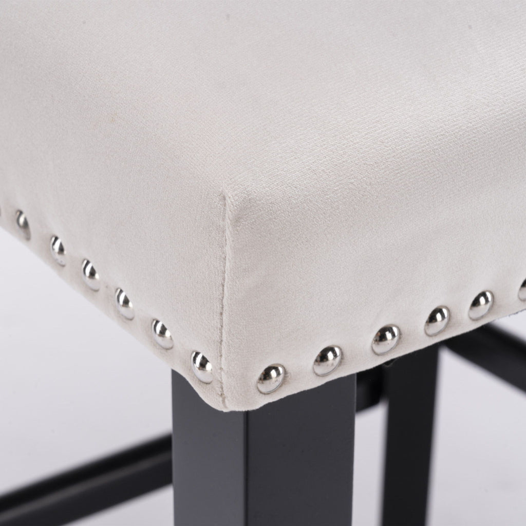 Contemporary Upholstered Wing-Back Barstools With Button Tufted Decoration And Wooden Legs, And Nailhead Trim, Leisure Style Bar Chairs, Bar Stools (Set of 2)